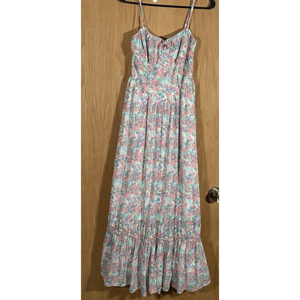 Women's Sm Tiered Floral Maxi Dress Cottage Coquette Smocked Edwardian Romantic